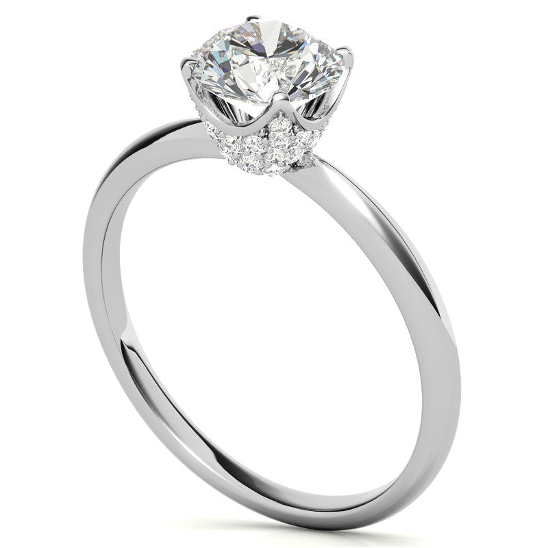 4-Prong Accented Tulip Round Brilliant Moissanite Solitaire Ring