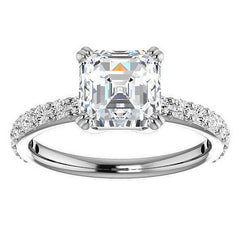 Asscher cut Moissanite Double Prong Engagement Ring