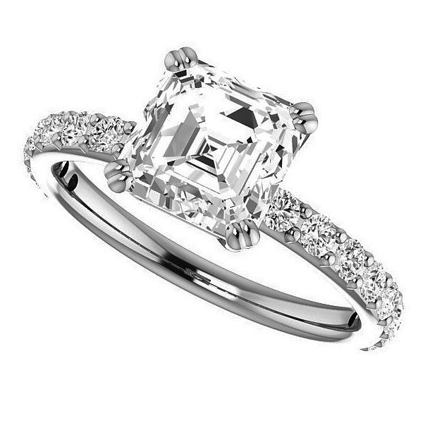Asscher cut Moissanite Double Prong Engagement Ring