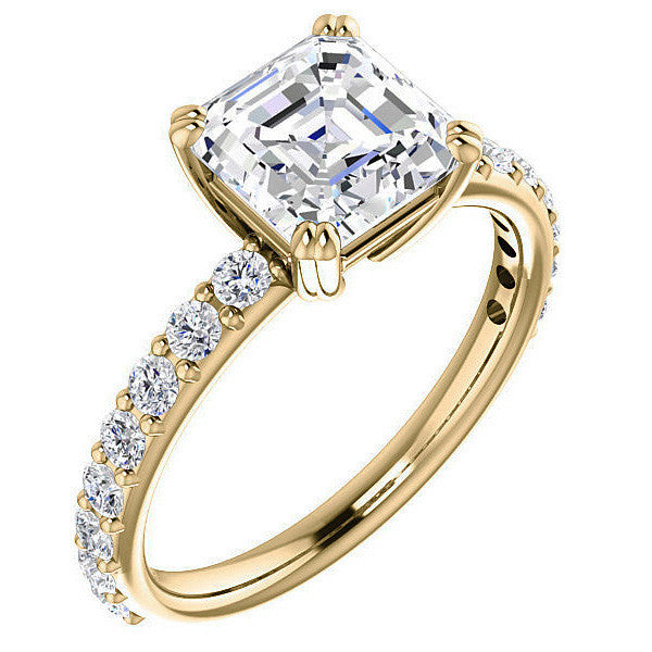 Asscher cut Moissanite Double Prong Engagement Ring