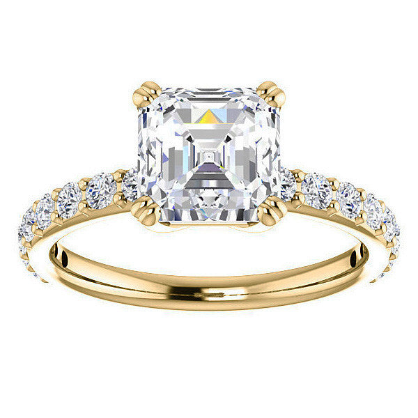 Asscher cut Moissanite Double Prong Engagement Ring