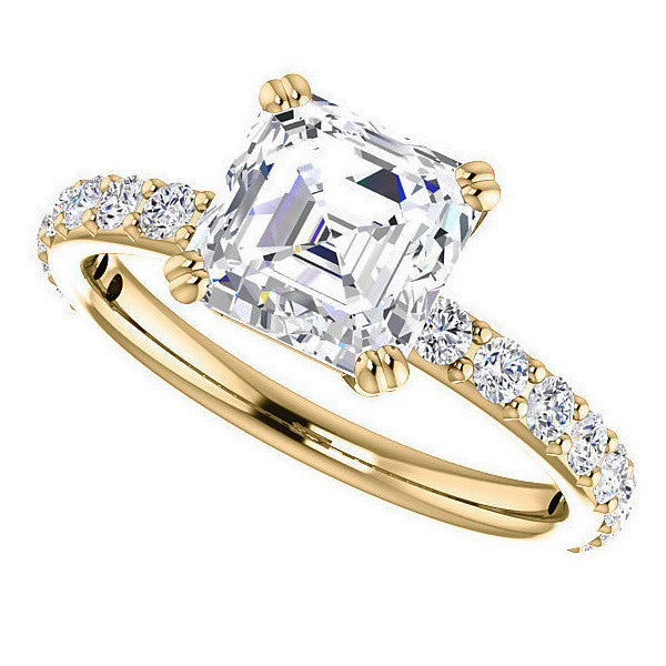 Asscher cut Moissanite Double Prong Engagement Ring