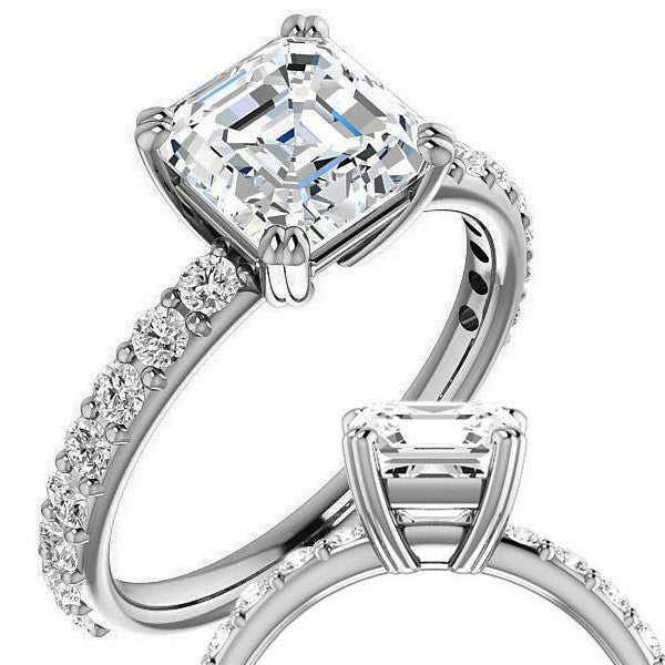 Asscher cut Moissanite Double Prong Engagement Ring
