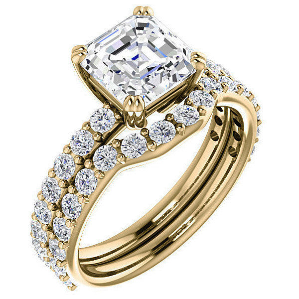 Asscher cut Moissanite Double Prong Engagement Ring