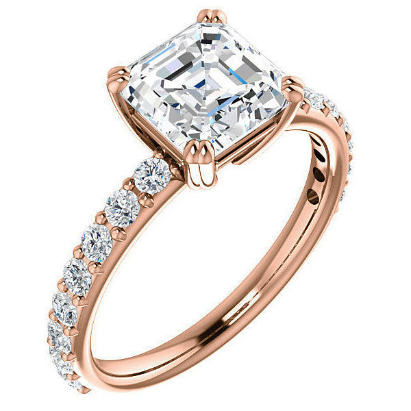 Asscher cut Moissanite Double Prong Engagement Ring