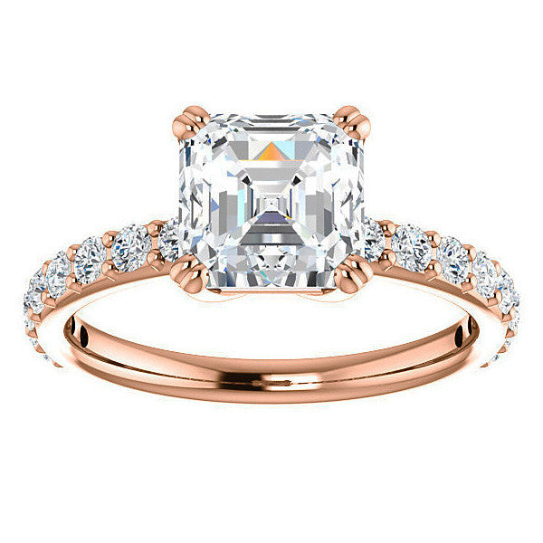 Asscher cut Moissanite Double Prong Engagement Ring