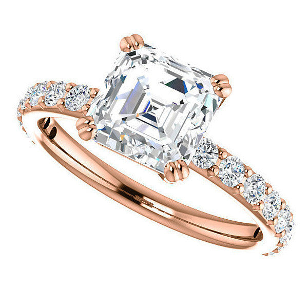 Asscher cut Moissanite Double Prong Engagement Ring