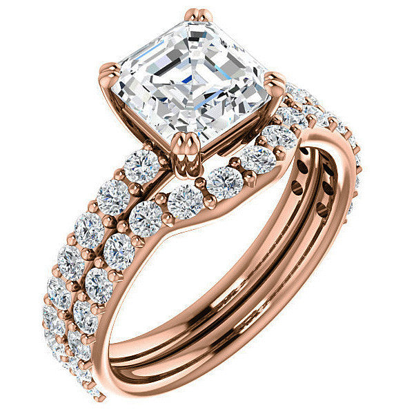 Asscher cut Moissanite Double Prong Engagement Ring