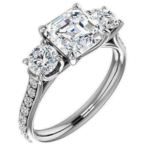 Asscher cut 3-Stone Style Moissanite Engagement Ring