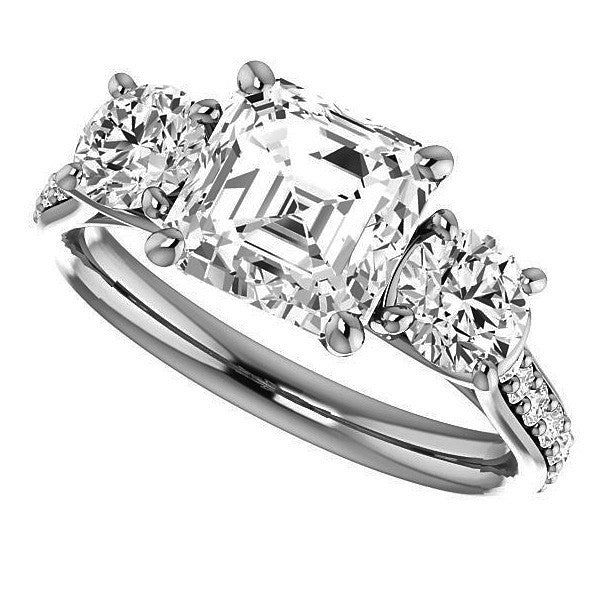 Asscher cut 3-Stone Style Moissanite Engagement Ring