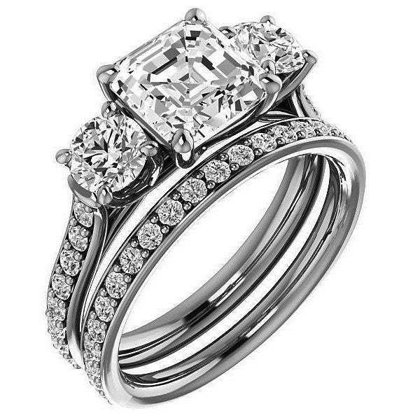 Asscher cut 3-Stone Style Moissanite Engagement Ring
