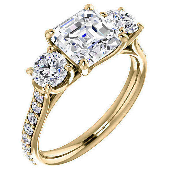 Asscher cut 3-Stone Style Moissanite Engagement Ring