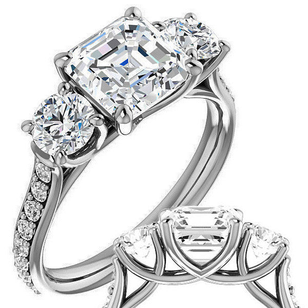 Asscher cut 3-Stone Style Moissanite Engagement Ring