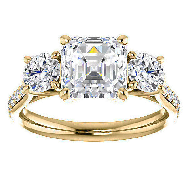 Asscher cut 3-Stone Style Moissanite Engagement Ring