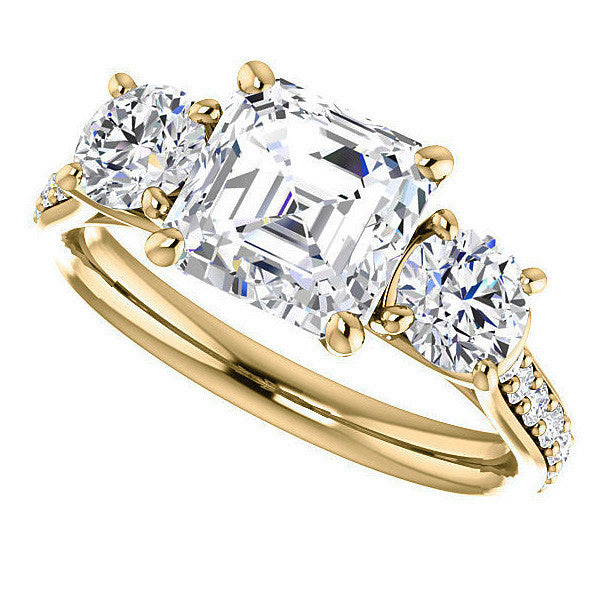 Asscher cut 3-Stone Style Moissanite Engagement Ring