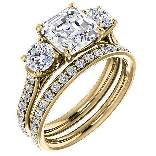 Asscher cut 3-Stone Style Moissanite Engagement Ring