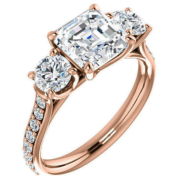 Asscher cut 3-Stone Style Moissanite Engagement Ring