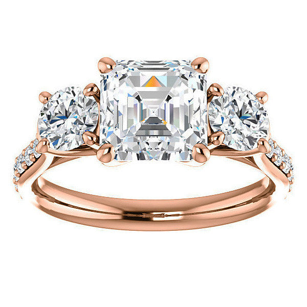 Asscher cut 3-Stone Style Moissanite Engagement Ring