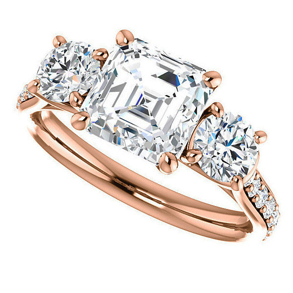 Asscher cut 3-Stone Style Moissanite Engagement Ring