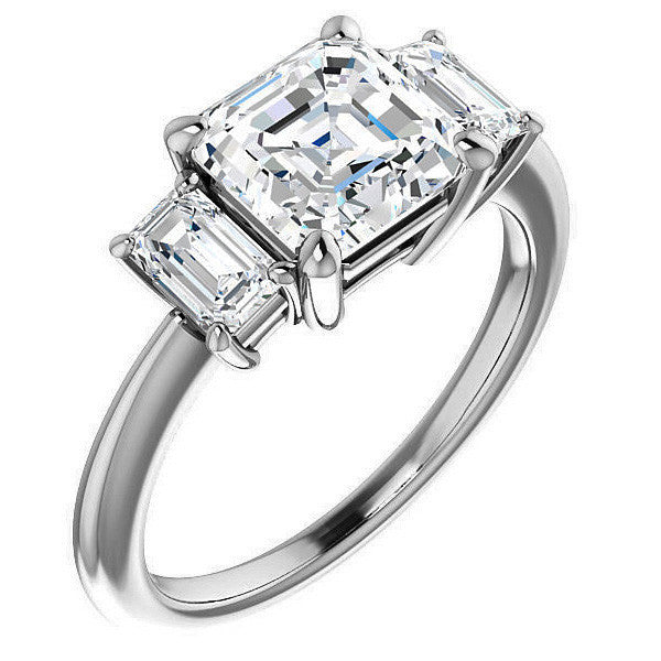 Asscher cut Moissanite 3-Stone Engagement Ring