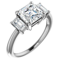 Asscher cut Moissanite 3-Stone Engagement Ring
