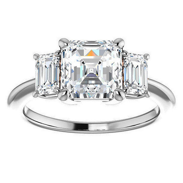 Asscher cut Moissanite 3-Stone Engagement Ring