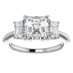 Asscher cut Moissanite 3-Stone Engagement Ring