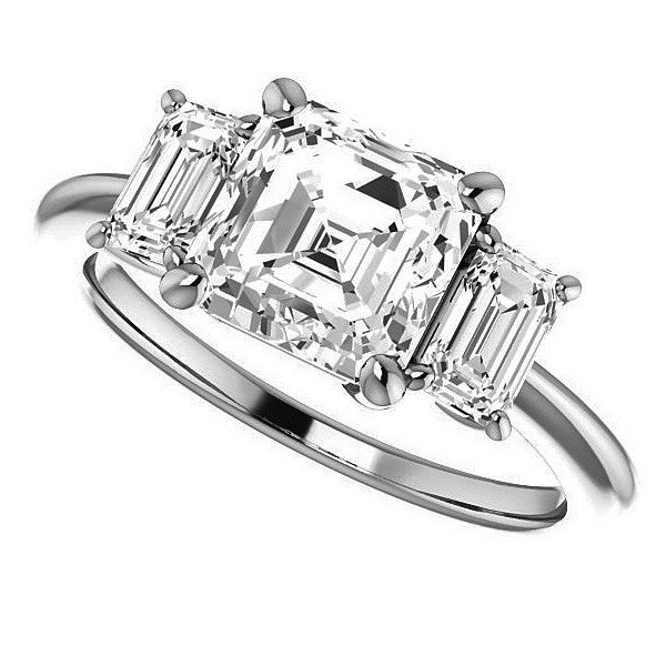 Asscher cut Moissanite 3-Stone Engagement Ring