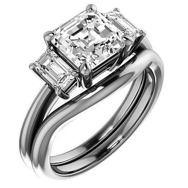 Asscher cut Moissanite 3-Stone Engagement Ring