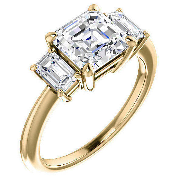 Asscher cut Moissanite 3-Stone Engagement Ring