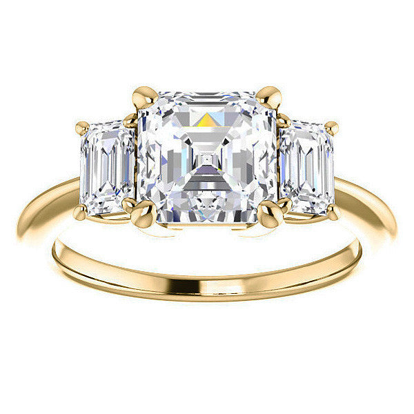 Asscher cut Moissanite 3-Stone Engagement Ring