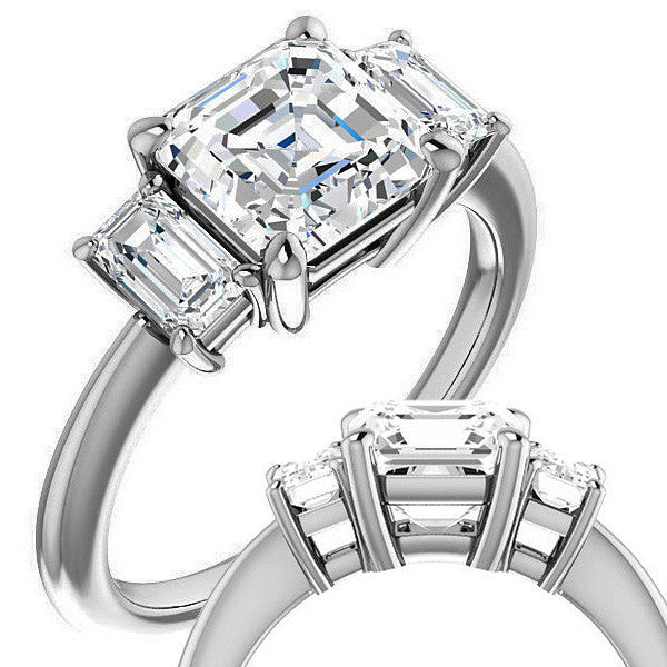 Asscher cut Moissanite 3-Stone Engagement Ring