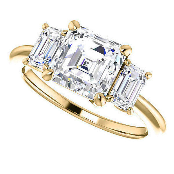 Asscher cut Moissanite 3-Stone Engagement Ring