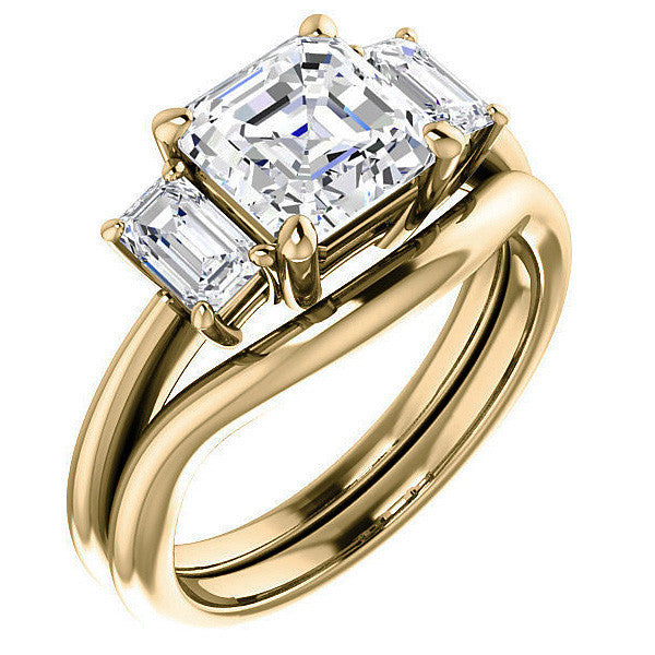 Asscher cut Moissanite 3-Stone Engagement Ring