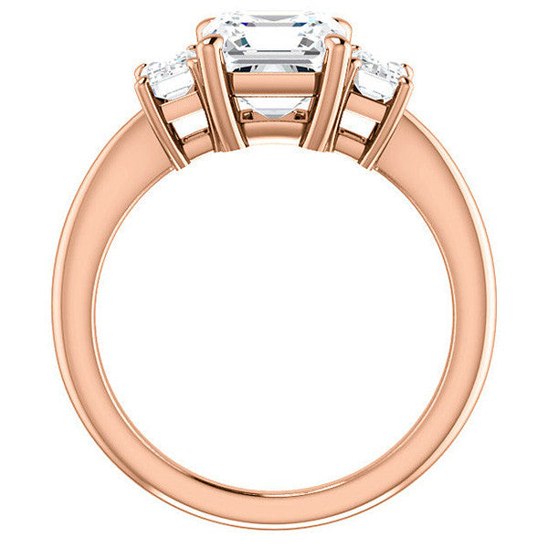 Asscher cut Moissanite 3-Stone Engagement Ring