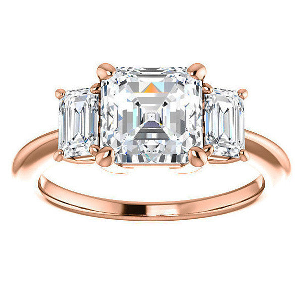 Asscher cut Moissanite 3-Stone Engagement Ring