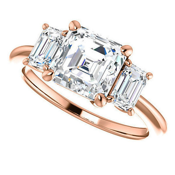 Asscher cut Moissanite 3-Stone Engagement Ring
