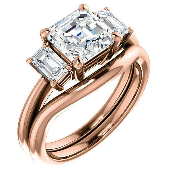 Asscher cut Moissanite 3-Stone Engagement Ring
