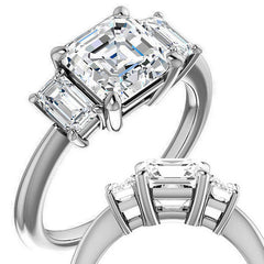 Asscher cut Moissanite 3-Stone Engagement Ring