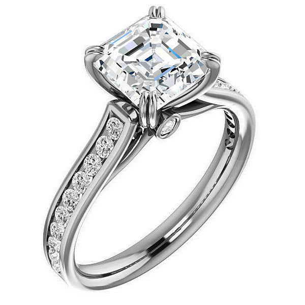 Asscher cut Moissanite Double Prong Channel Eng Ring
