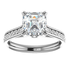 Asscher cut Moissanite Double Prong Channel Eng Ring