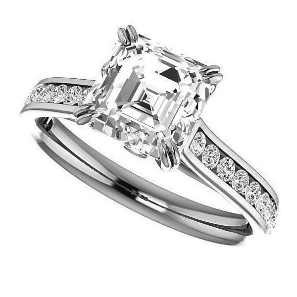 Asscher cut Moissanite Double Prong Channel Eng Ring