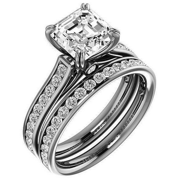 Asscher cut Moissanite Double Prong Channel Eng Ring