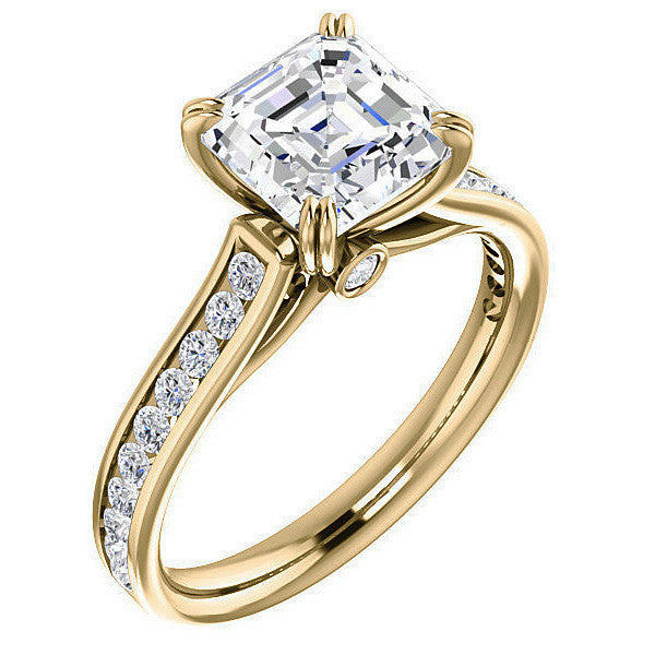 Asscher cut Moissanite Double Prong Channel Eng Ring