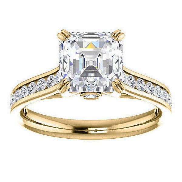 Asscher cut Moissanite Double Prong Channel Eng Ring
