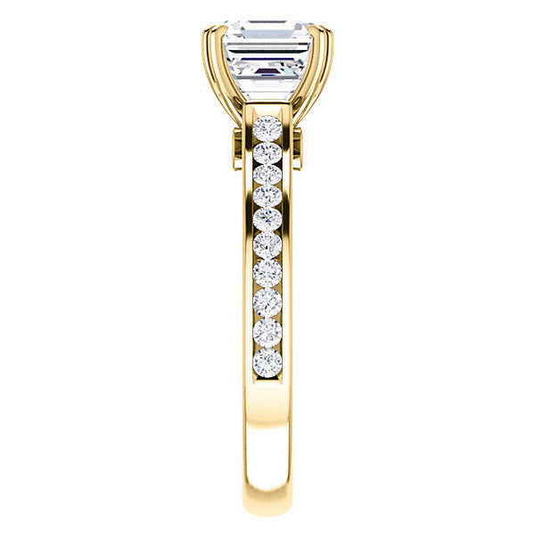 Asscher cut Moissanite Double Prong Channel Eng Ring