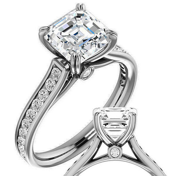 Asscher cut Moissanite Double Prong Channel Eng Ring