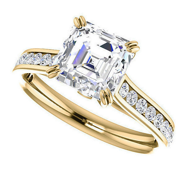 Asscher cut Moissanite Double Prong Channel Eng Ring