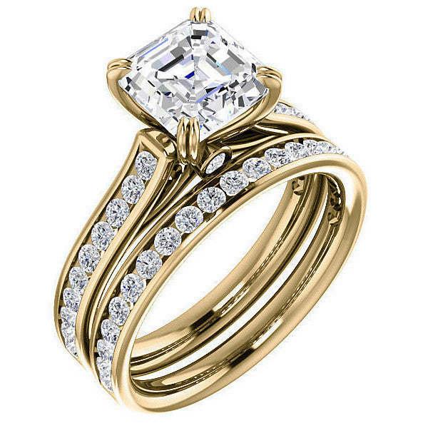 Asscher cut Moissanite Double Prong Channel Eng Ring