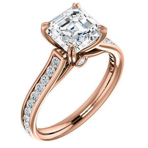 Asscher cut Moissanite Double Prong Channel Eng Ring